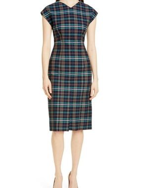 NWT BOSS by Hugo Boss Daela Plaid Stretch Cotton Sheath Dress $445 – Size 8